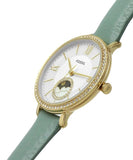 Fossil Jacqueline Analog Moonphase Mother of Pearl White Dial Green Leather Strap Watch for Women - ES5168 Buy Now By Fossil