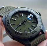 Tag Heuer Aquaracer Automatic Green Dial Khakhi Green Nylon Strap Watch for Men - WAY208E.FC8222 Buy Now By Tag Heuer