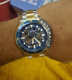 Fossil FB-01 Automatic Skeleton Blue Dial Two Tone Steel Strap Watch for Men - ME3191 Buy Now By Fossil
