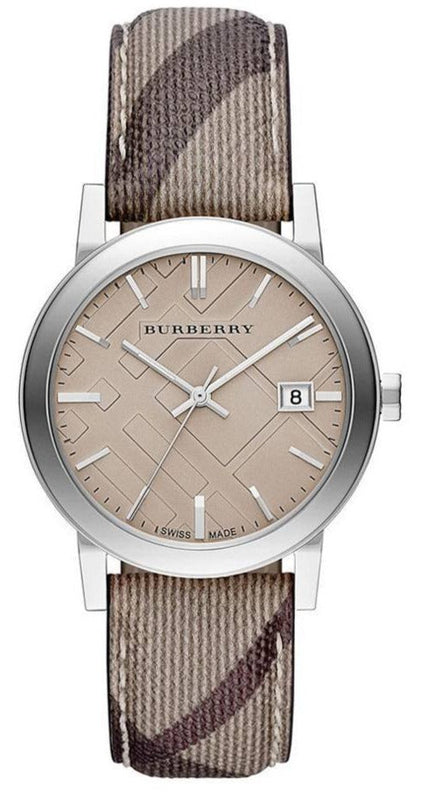 Burberry The City Grey Dial Checked Grey Leather Strap Watch for Women - BU9118 Buy Now By Burberry