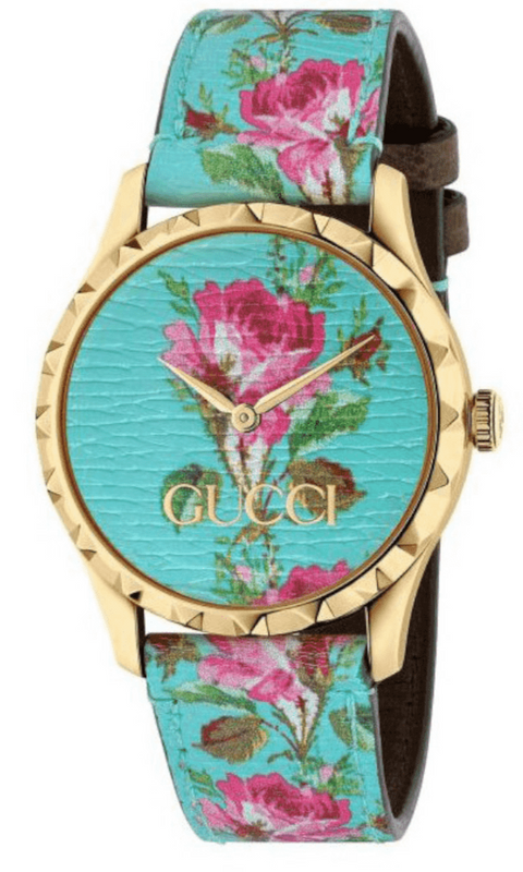 Gucci G Timeless Floral Turquoise Dial Turquoise Leather Strap Watch For Women - YA1264085 Buy Now By Gucci