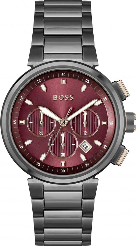 Hugo Boss One Chronograph Red Dial Grey Steel Strap Watch For Men - 1514000 Buy Now By Hugo Boss