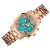 Guess Mini Sunrise Multi Function Analog Turquoise Dial Rose Gold Steel Strap Watch For Women - W0448L8 Buy Now By Guess