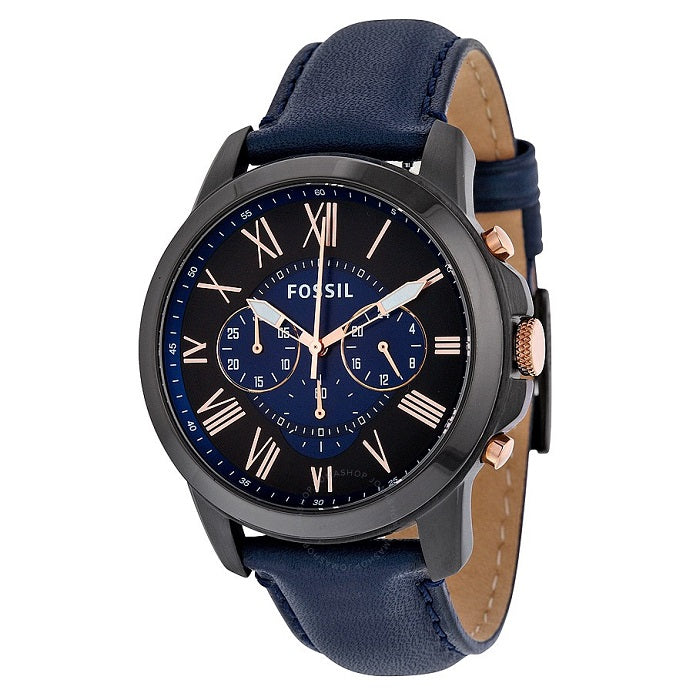 Fossil Grant Chronograph Black Dial Blue Leather Strap Watch for Men - FS5061 Buy Now By Fossil