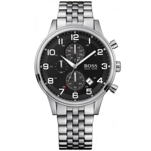 Hugo Boss Aeroliner Chronograph Quartz Black Dial Silver Steel Strap Watch For Men - HB1512446 Buy Now By Hugo Boss