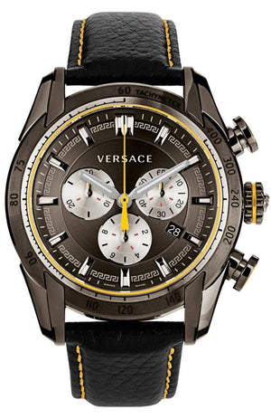 Versace V Ray Chronograph Grey Dial Black Leather Strap Watch for Men - VDB020014 Buy Now By Versace