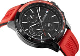 Tommy Hilfiger Multifunction Quartz Black Dial Red Rubber Strap Watch for Men - 1791722 Buy Now By Tommy Hilfiger