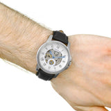 Fossil Grant Skeleton White Dial Black Leather Strap Watch for Men - ME3053 Buy Now By Fossil