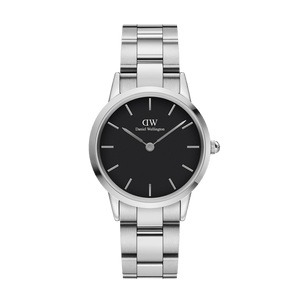 Daniel Wellington Iconic Link Black Dial Silver Steel Strap Watch For Women - DW00100342 Buy Now By Daniel Wellington