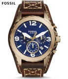 Fossil Nate Chronograph Blue Dial Brown Leather Strap Watch for Men - JR1505 Buy Now By Fossil