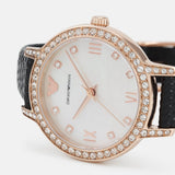 Emporio Armani Cleo Three-Hand Mother of Pearl Dial Black Leather Strap Watch For Women - AR11485 Buy Now By Emporio Armani