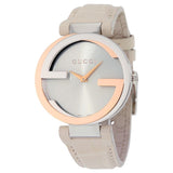 Gucci Interlocking 18K Gold Silver Dial White Leather Strap Watch For Women - YA133303 Buy Now By Gucci