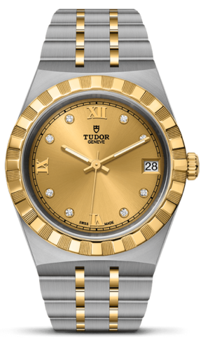 Tudor Royal Automatic Diamonds Gold Dial Two Tone Steel Strap Watch for Men - M28603-0006 Buy Now By Tudor