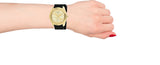 Guess G Twist Gold Dial Black Leather Strap Watch for Women - W0911L3