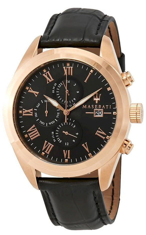 Maserati Traguardo Chronograph Black Dial Black Leather Strap Watch For Men - R8871612002 Buy Now By Maserati