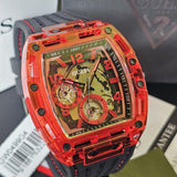 Guess Phoenix Multifunction Analog Red Dial Black Silicone Strap Watch For Men - GW0499G4 Buy Now By Guess