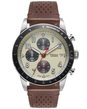 Fossil Sport Tourer Chronograph White Dial Brown Leather Strap Watch for Men - FS6042 Buy Now By Fossil
