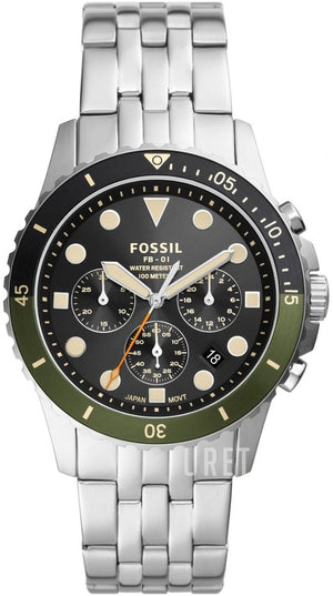 Fossil FB-01 Chronograph Black Dial Silver Steel Strap Watch for Men - FS5864 Buy Now By Fossil