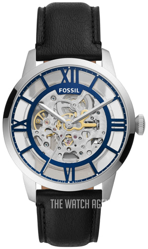 Fossil Townsman Automatic Skeleton Blue Dial Black Leather Strap Watch for Men - ME3200 Buy Now By Fossil