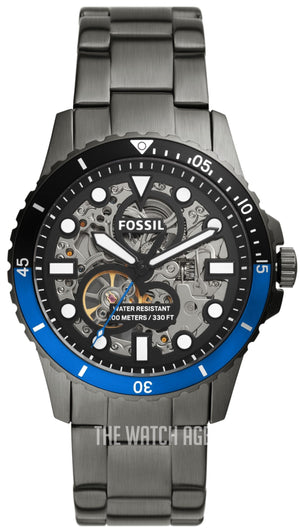 Fossil FB-01 Automatic Skeleton Black Dial Grey Steel Strap Watch for Men - ME3201 Buy Now By Fossil
