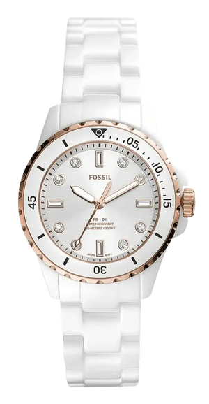 Fossil FB-01 Analog White Dial White Ceramic Strap Watch for Women - CE1107 Buy Now By Fossil