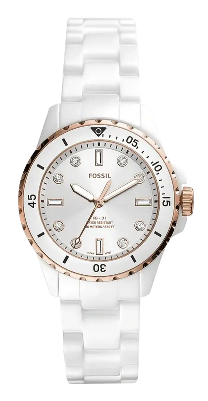 Fossil FB-01 Analog White Dial White Ceramic Strap Watch for Women - CE1107 Buy Now By Fossil