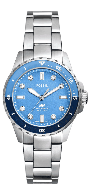 Fossil Blue Dive Three Hand Blue Dial Silver Steel Strap Watch For Women - ES5353 Buy Now By Fossil