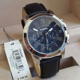Fossil Grant Chronograph Blue Dial Black Leather Strap Watch for Men - FS4990 Buy Now By Fossil