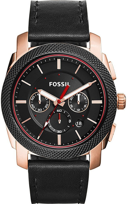 Fossil Machine Chronograph Black Dial Black Leather Strap Watch for Men - FS5120 Buy Now By Fossil