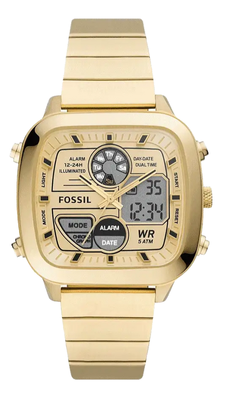Fossil Retro Analog-Digital Gold Dial Gold Steel Strap Watch for Men - FS5889 Buy Now By Fossil
