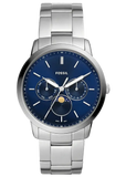 Fossil Neutra Minimalist Moonphase Blue Dial Silver Steel Strap Watch for Men - FS5907 Buy Now By Fossil