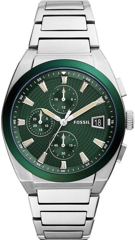 Fossil Everett Chronograph Green Dial Silver Steel Strap Watch for Men - FS5964 Buy Now By Fossil