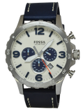 Fossil Nate Chronograph White Dial Blue Leather Strap Watch for Men - JR1480 Buy Now By Fossil