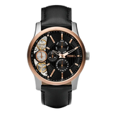 Fossil Twist Multi-Function Chronograph Black Dial Black Leather Strap Watch for Men - ME1099 Buy Now By Fossil