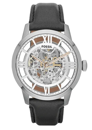 Fossil Townsman Automatic Skeleton Silver Dial Black Leather Strap Watch for Men - ME3041 Buy Now By Fossil