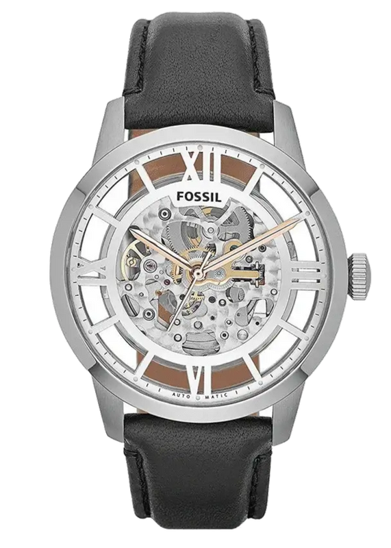 Fossil Townsman Automatic Skeleton Silver Dial Black Leather Strap Watch for Men - ME3041 Buy Now By Fossil