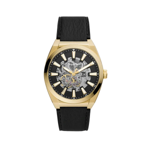 Fossil Everett Automatic Skeleton Black Dial Black Leather Strap Watch for Men - ME3208 Buy Now By Fossil