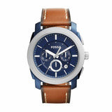 Fossil Machine Chronograph Blue Dial Brown Leather Strap Watch for Men - FS5232 Buy Now By Fossil