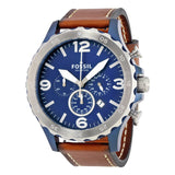 Fossil Nate Chronograph Navy Blue Dial Brown Leather Strap Watch for Men - JR1504 Buy Now By Fossil