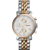 Fossil Boyfriend Chronograph White Dial Two Tone Steel Strap Watch for Women - ES3840 Buy Now By Fossil