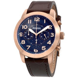 Fossil Pilot 54 Chronograph Blue Dial Brown Leather Strap Watch for Men - FS5204 Buy Now By Fossil