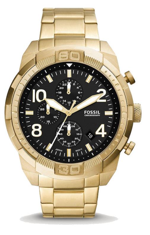 Fossil Bronson Chronograph Black Dial Gold Steel Strap Watch for Men - FS5877 Buy Now By Fossil