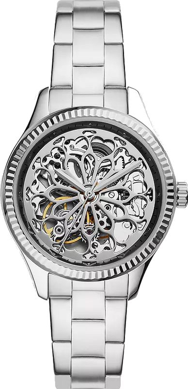 Fossil Rye Automatic Skeleton Silver Dial Silver Steel Strap Watch for Women - BQ3753 Buy Now By Fossil
