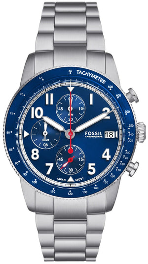 Fossil Sport Tourer Chronograph Blue Dial Silver Steel Strap Watch for Men - FS6047 Buy Now By Fossil