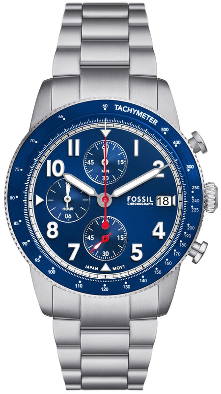 Fossil Sport Tourer Chronograph Blue Dial Silver Steel Strap Watch for Men - FS6047 Buy Now By Fossil