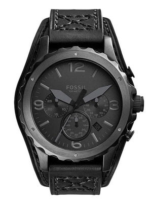 Fossil Nate Chronograph Black Dial Black Leather Strap Watch for Men - JR1510 Buy Now By Fossil