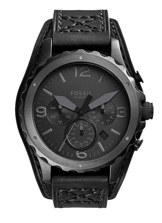 Fossil Nate Chronograph Black Dial Black Leather Strap Watch for Men - JR1510 Buy Now By Fossil