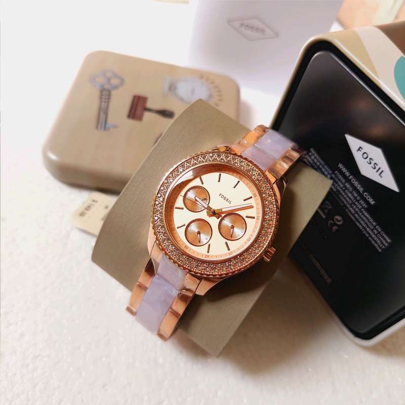 Fossil Stella Multifunction Rose Gold Dial Two Tone Steel Strap Watch for Women - ES4755 Buy Now By Fossil