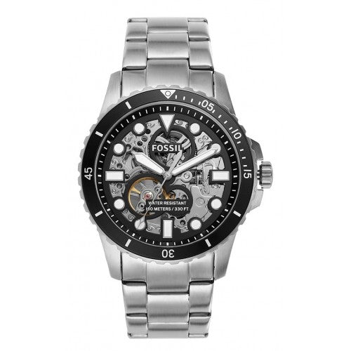 Fossil FB-01 Automatic Skeleton Black Dial Silver Steel Strap Watch for Men - ME3190 Buy Now By Fossil