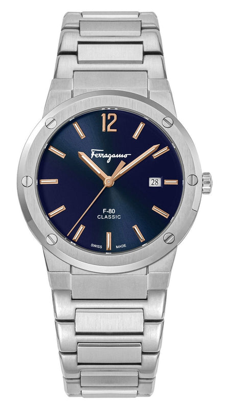Salvatore Ferragamo F-80 Classic Black Dial Silver Steel Strap Watch for Men - SFDT02423 Buy Now By Salvatore Ferragamo